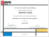 NYC Department of Buildings Certificate